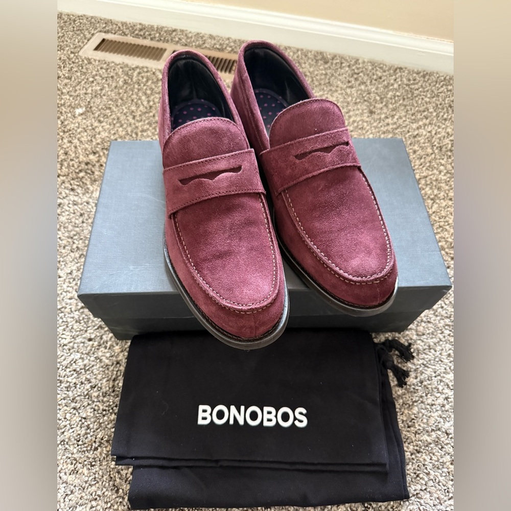 Bonobos Men's Burgundy Suede Loafers - 9.5